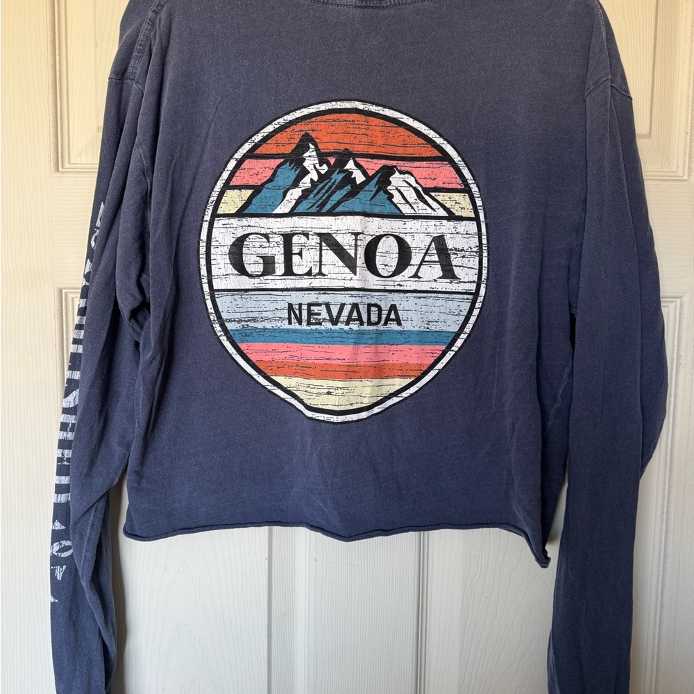 Genoa Nevada Blue Long Sleeve Shirt Crop Cropped - Picture 2 of 4